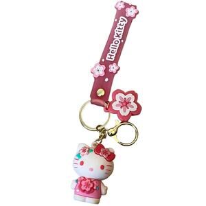 NEW Hello Kitty Figure WRISTBAND KEYCHAIN Key Clip Purse Fob Hawaii Flower Charm